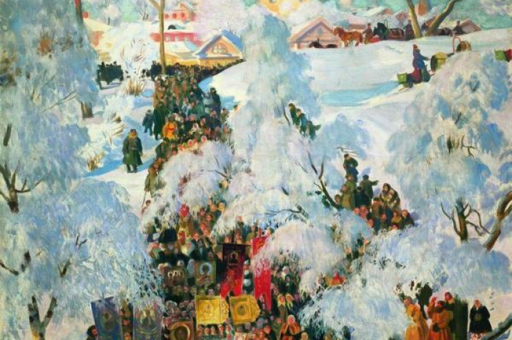 Крещенское водосвятие. Кустодиев Б.М. 1921 г.